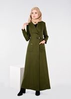 Tesettür giyim YEŞİL KEMER DETAYLI KRUVAZE PARDESÜ 1885