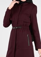 Tesettür giyim BORDO BELİ BÜZGÜLÜ KEMER DETAYLI PARDESÜ 1889