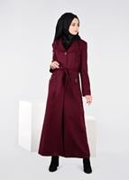Tesettür giyim BORDO YAKASI BAĞCIKLI CEP DETAYLI PARDESÜ 1894