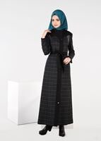 Tesettür giyim MAVİ ÇITÇITLI EKOSE PARDESÜ 1904