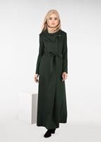 Tesettür giyim YEŞİL DÜĞME DETAYLI DESENLİ PARDESÜ 1911