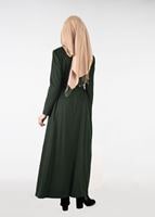 Tesettür giyim YEŞİL DÜĞME DETAYLI DESENLİ PARDESÜ 1911