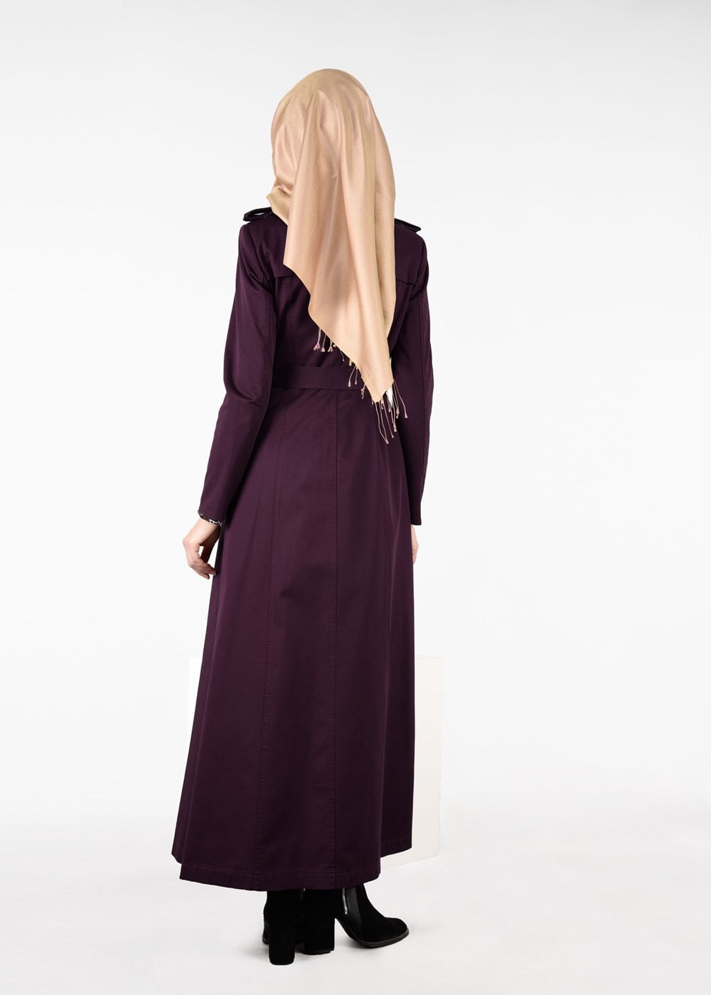 Tesettür giyim BORDO DÜĞME DETAYLI PARDESÜ 1918 3473