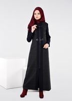 Tesettür giyim LACİVERT KEMER DETAYLI DESENLİ PARDESÜ 1922 