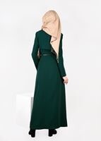 Tesettür giyim YEŞİL OMUZU DETAYLI DÜĞMELİ KEMERLİ PARDESÜ 1935