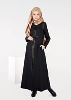 Tesettür giyim LACİVERT SUNİ DERİ BİYELİ DESENLİ PARDESÜ 1938