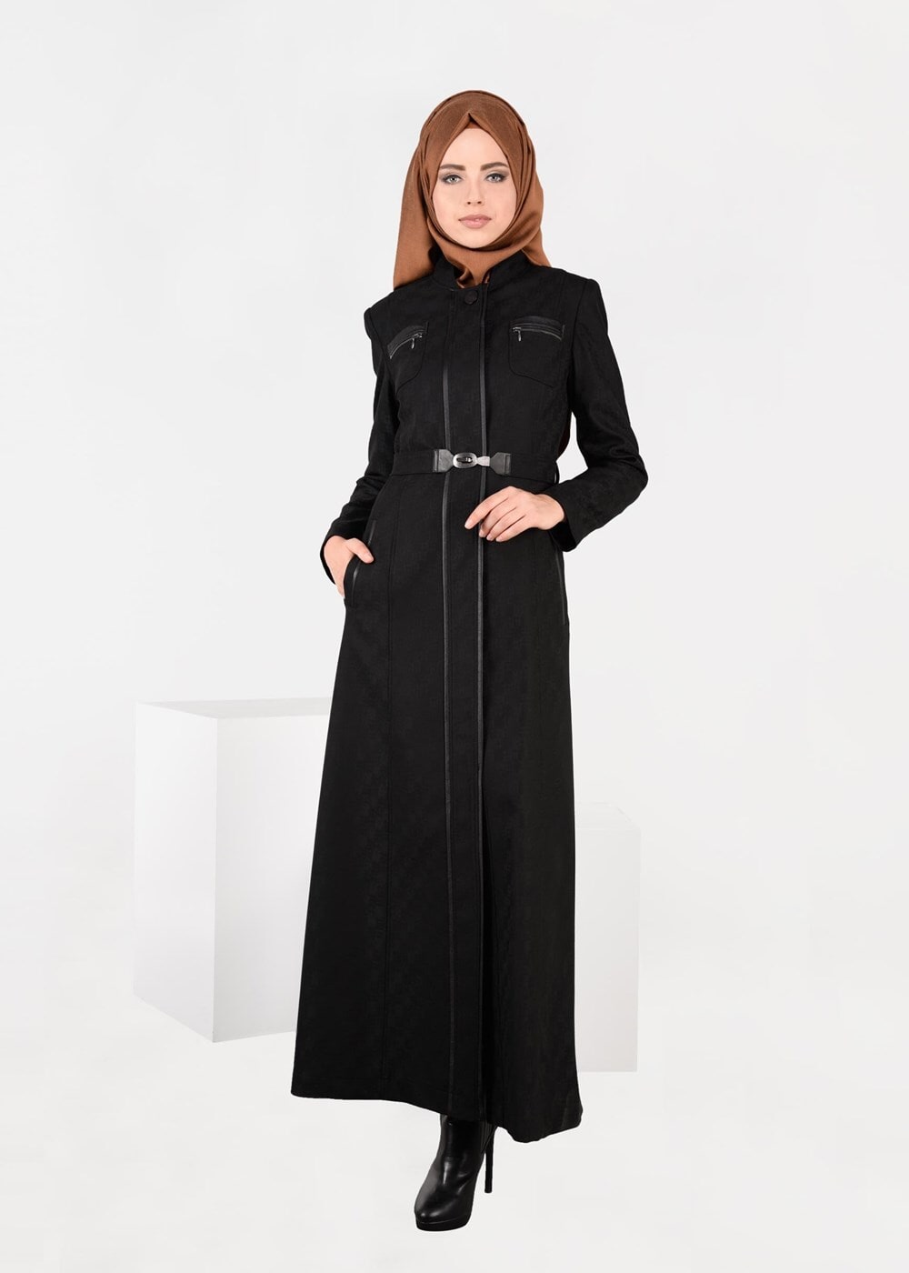 Tesettür giyim SİYAH HAKİM YAKA PARDESÜ 1939