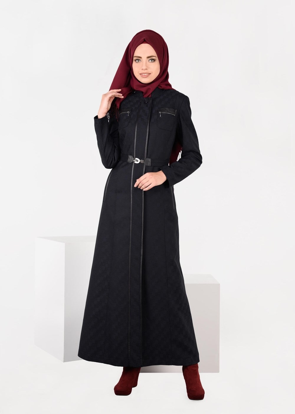 Tesettür giyim LACİVERT HAKİM YAKA PARDESÜ 1939
