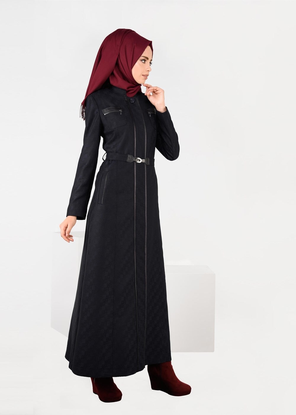 Tesettür giyim LACİVERT HAKİM YAKA PARDESÜ 1939