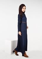 Tesettür giyim LACİVERT KEMERLİ DENİM PARDESÜ 1946