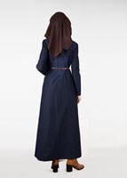 Tesettür giyim LACİVERT KEMERLİ DENİM PARDESÜ 1946