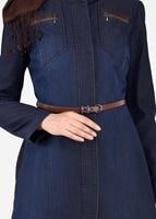 Tesettür giyim LACİVERT KEMERLİ DENİM PARDESÜ 1946