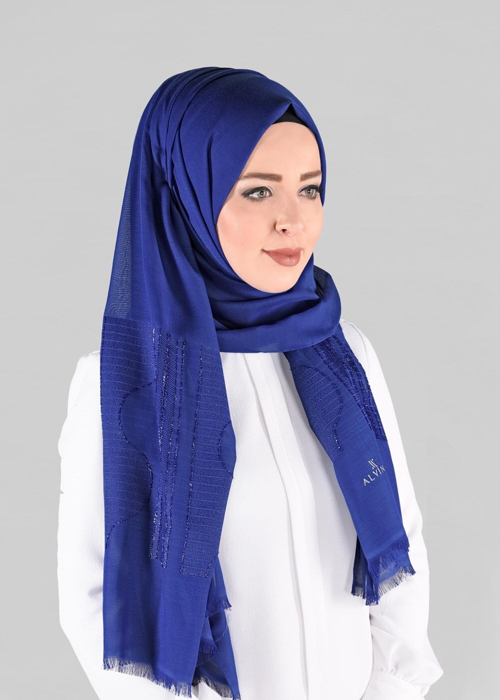 Tesettür giyim LACİVERT T 9882 ALVİNA SİMLİ ABİYE ŞAL