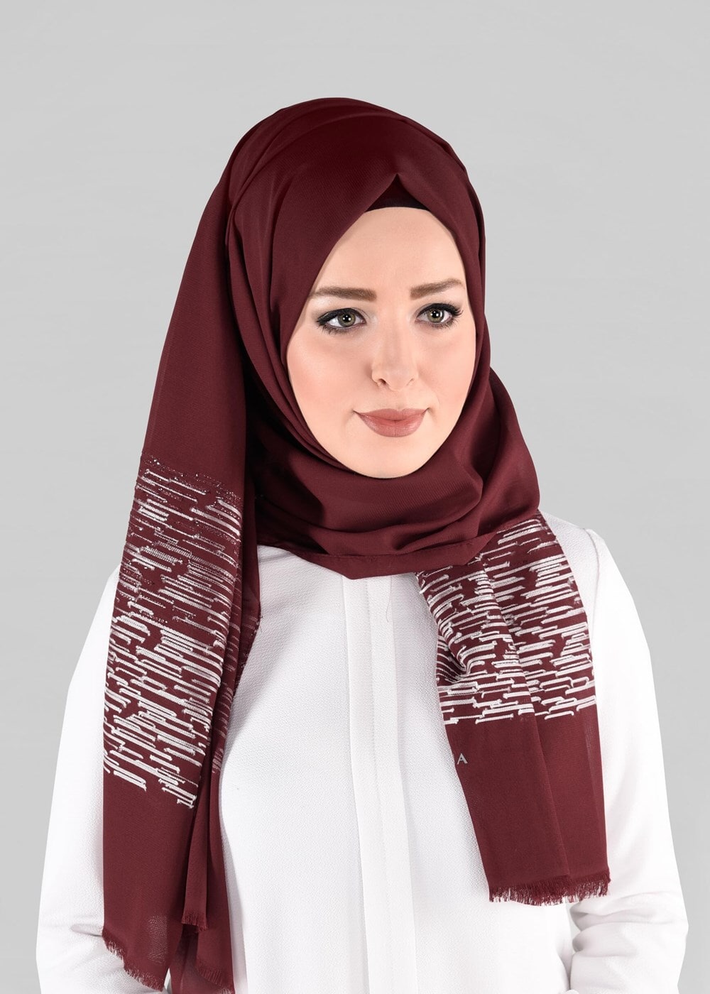 Tesettür giyim BORDO T 9886 ALVİNA İLAYDA ŞAL