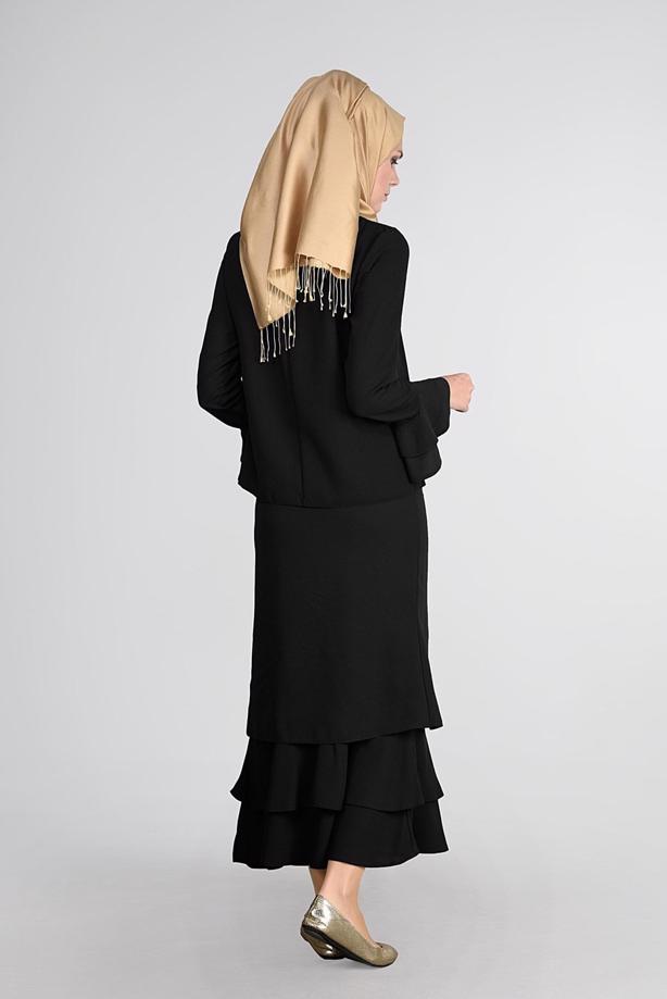 Tesettür giyim SİYAH VOLANLI 2Lİ ETEK TAKIM 53108 - TRENDTESETTÜR