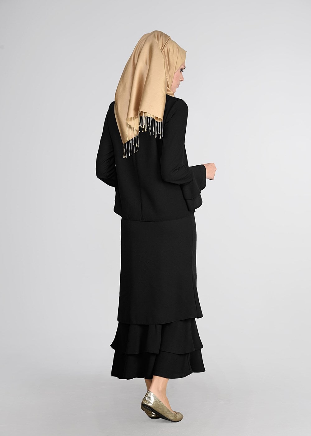 Tesettür giyim SİYAH VOLANLI 2Lİ ETEK TAKIM 53108