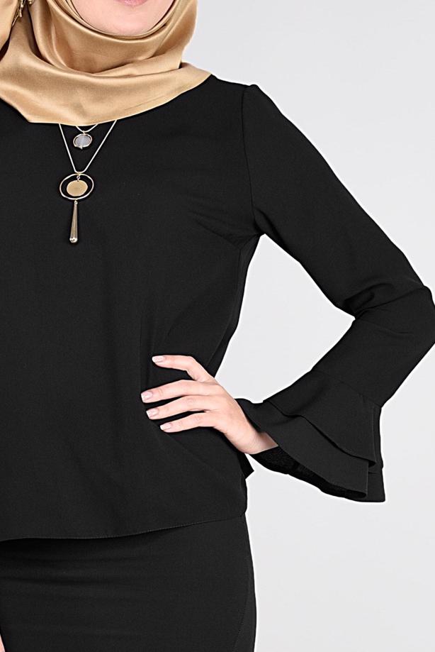 Tesettür giyim SİYAH VOLANLI 2Lİ ETEK TAKIM 53108 - TRENDTESETTÜR