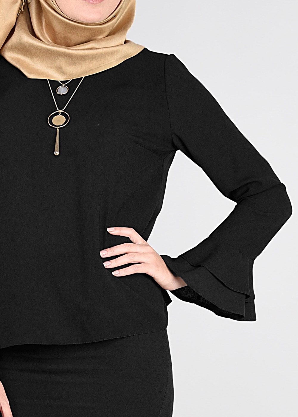 Tesettür giyim SİYAH VOLANLI 2Lİ ETEK TAKIM 53108