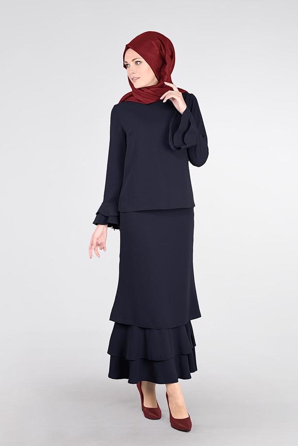 Tesettür giyim LACİVERT VOLANLI 2Lİ ETEK TAKIM 53108 - TRENDTESETTÜR