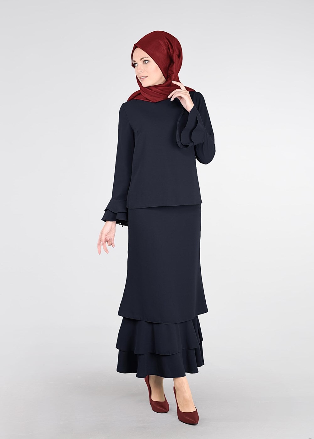 Tesettür giyim LACİVERT VOLANLI 2Lİ ETEK TAKIM 53108