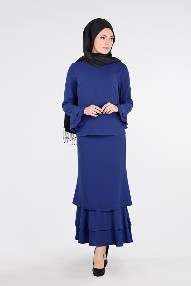 Tesettür giyim LACİVERT VOLANLI 2Lİ ETEK TAKIM 53108 - TRENDTESETTÜR