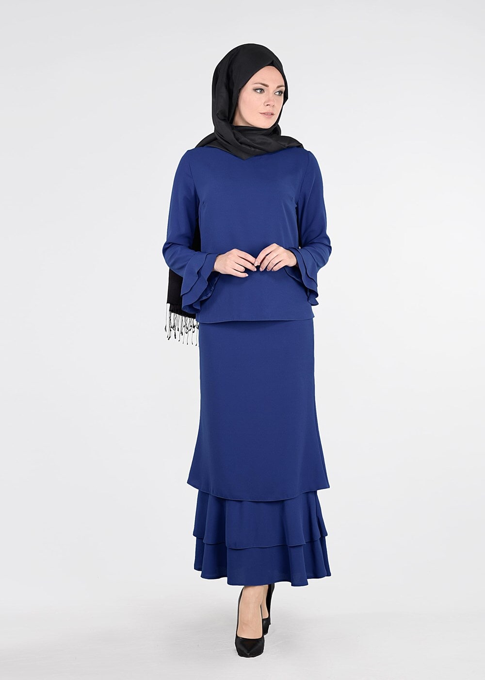Tesettür giyim LACİVERT VOLANLI 2Lİ ETEK TAKIM 53108