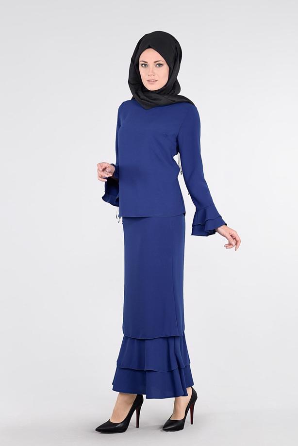Tesettür giyim LACİVERT VOLANLI 2Lİ ETEK TAKIM 53108 - TRENDTESETTÜR
