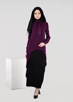 Tesettür giyim MÜRDÜM KENDİNDEN FULARLI 2′Lİ ETEKLİ TAKIM 3315E