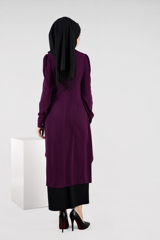 Tesettür giyim MÜRDÜM KENDİNDEN FULARLI 2′Lİ ETEKLİ TAKIM 3315E - TRENDTESETTÜR