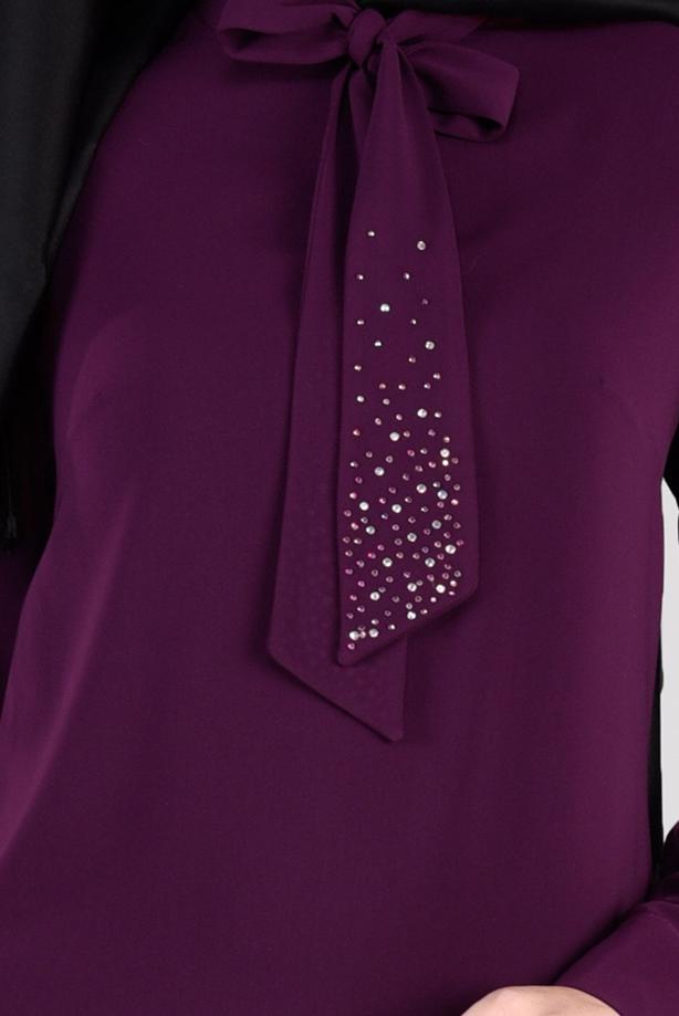 Tesettür giyim MÜRDÜM KENDİNDEN FULARLI 2′Lİ ETEKLİ TAKIM 3315E - TRENDTESETTÜR