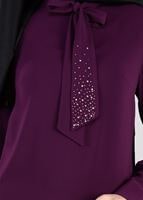 Tesettür giyim MÜRDÜM KENDİNDEN FULARLI 2′Lİ ETEKLİ TAKIM 3315E