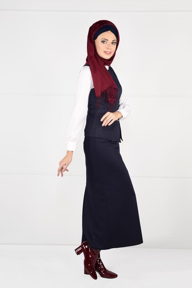 Tesettür giyim LACİVERT DAR KESİM FERMUARLI 2Lİ ETEKLİ TAKIM 4759  - TRENDTESETTÜR