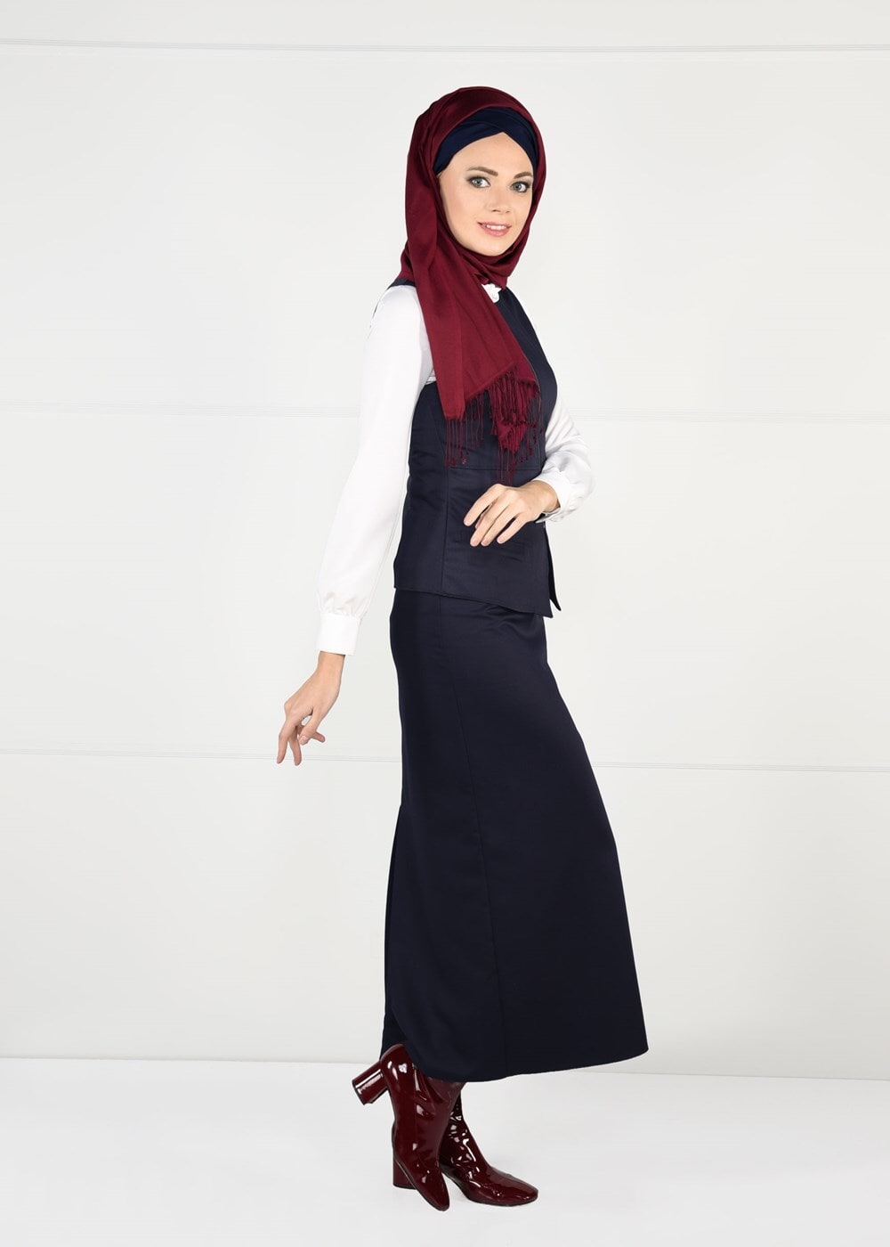 Tesettür giyim LACİVERT DAR KESİM FERMUARLI 2Lİ ETEKLİ TAKIM 4759 