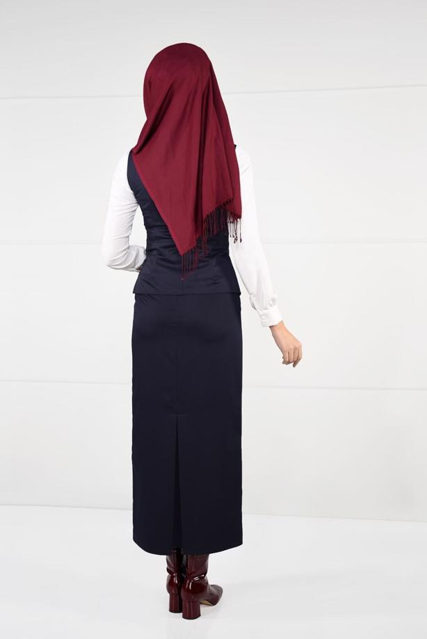 Tesettür giyim LACİVERT DAR KESİM FERMUARLI 2Lİ ETEKLİ TAKIM 4759  - TRENDTESETTÜR