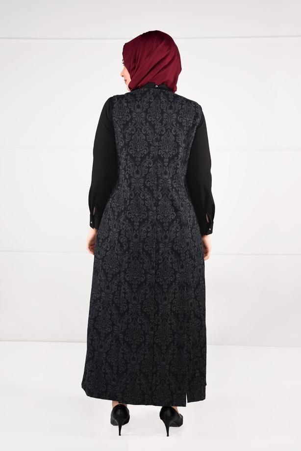 Hijab clothing GREY TIE-FRONT JAQUARD DRESS 3322  - TRENDTESETTÜR