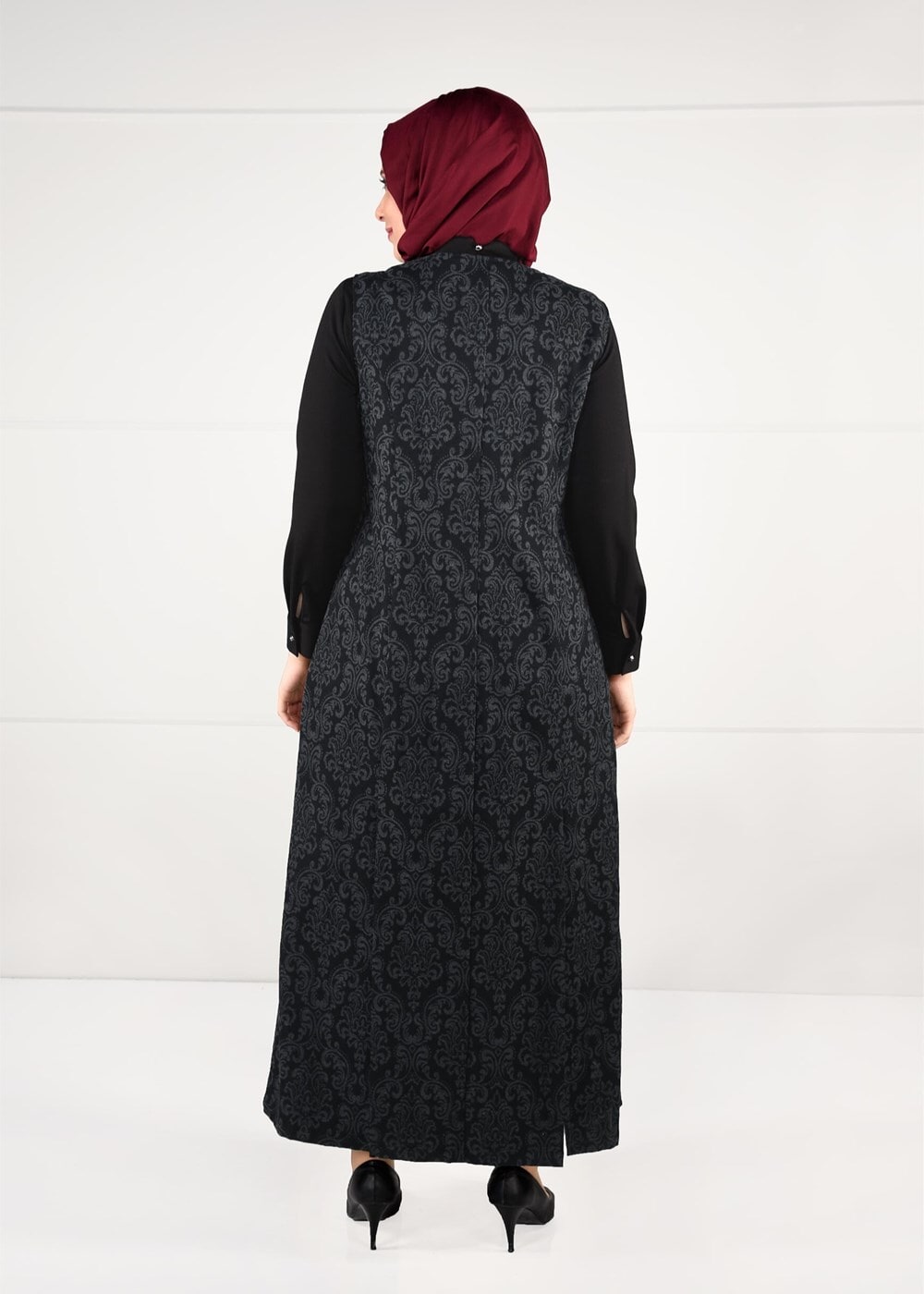 Hijab clothing GREY TIE-FRONT JAQUARD DRESS 3322 