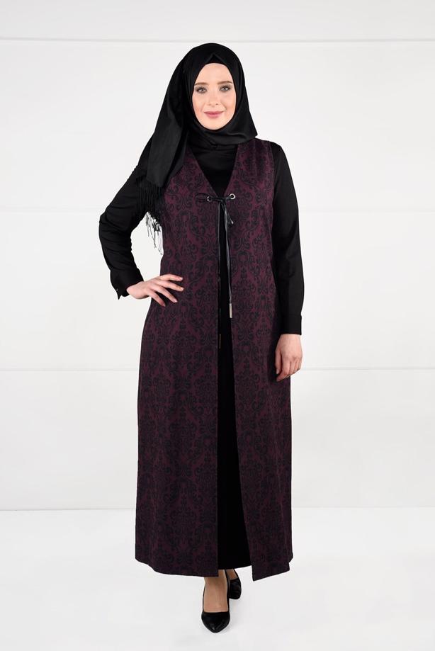 Hijab clothing PLUM TIE-FRONT JAQUARD DRESS 3322  - TRENDTESETTÜR