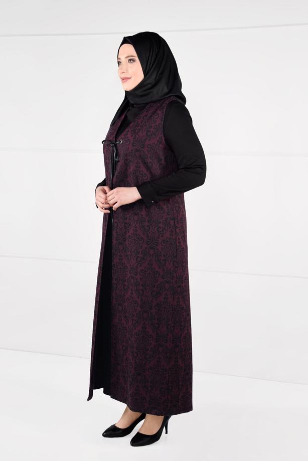 Hijab clothing PLUM TIE-FRONT JAQUARD DRESS 3322  - TRENDTESETTÜR