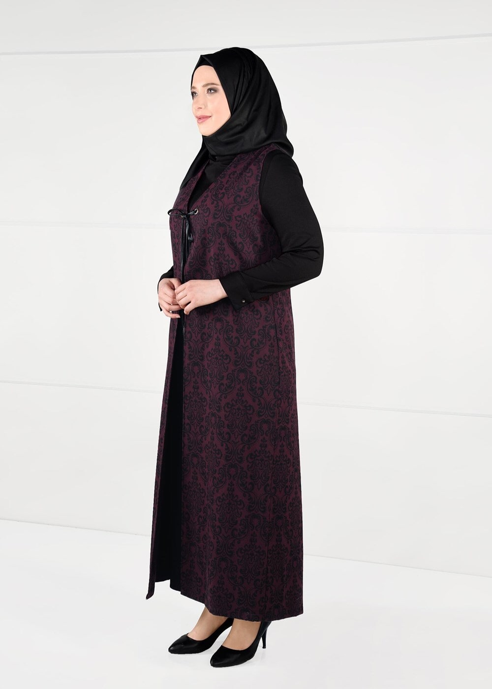 Vêtements hijab PRUNE ROBE EN JAQUARD À TAILLE-NOUÉE 3322 