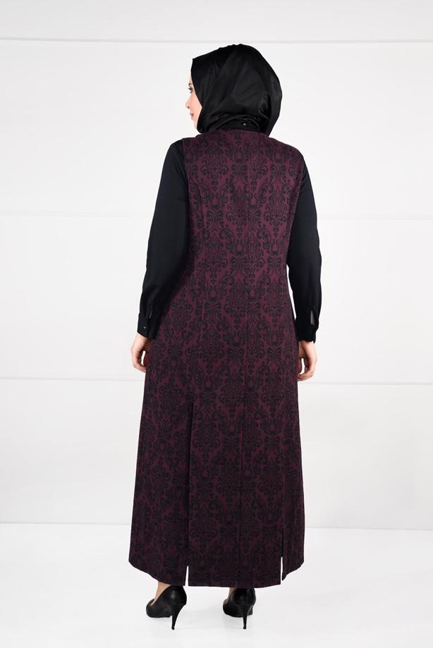 Hijab clothing PLUM TIE-FRONT JAQUARD DRESS 3322  - TRENDTESETTÜR
