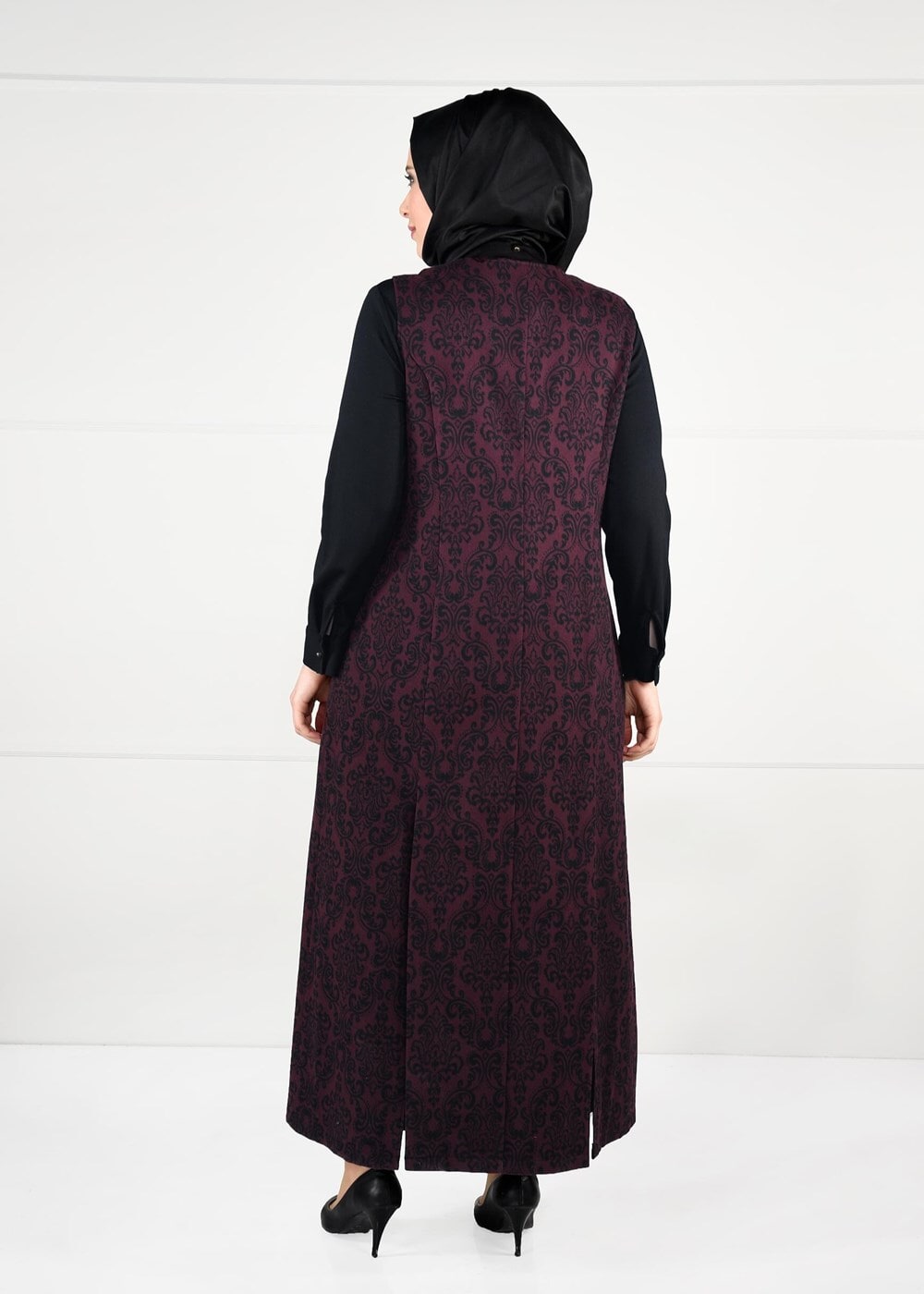 Vêtements hijab PRUNE ROBE EN JAQUARD À TAILLE-NOUÉE 3322 