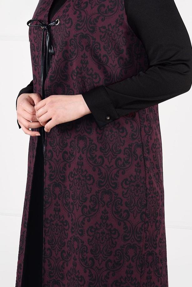 Hijab clothing PLUM TIE-FRONT JAQUARD DRESS 3322  - TRENDTESETTÜR