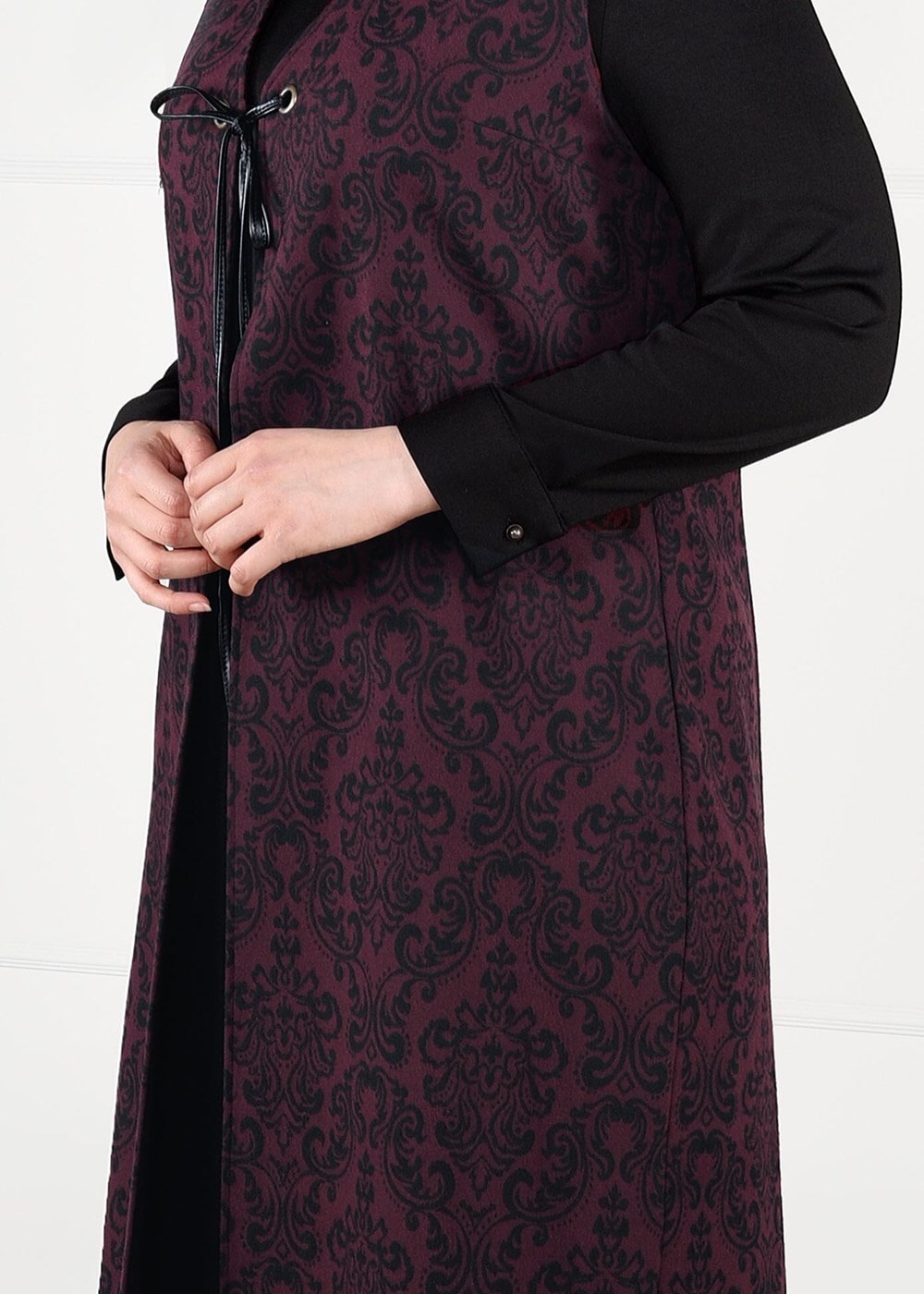 Tesettür giyim MÜRDÜM BAĞCIKLI JAKAR 2Lİ ELBİSELİ TAKIM 3322 