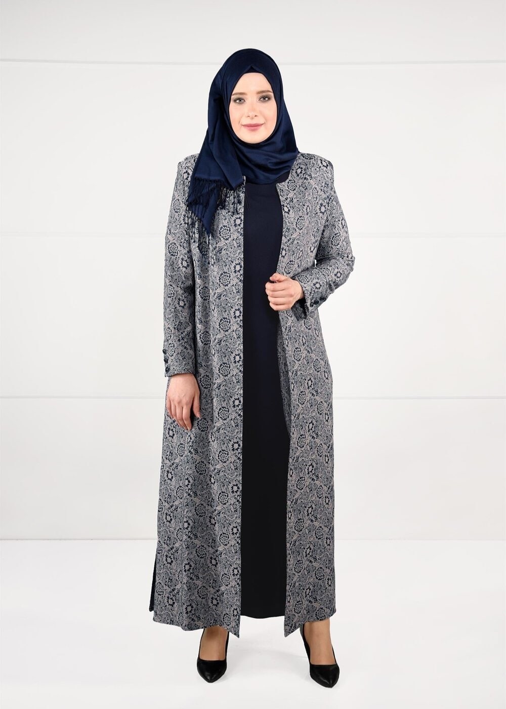 Vêtements hijab BLEU MARINE ROBE À DESSINS 3331