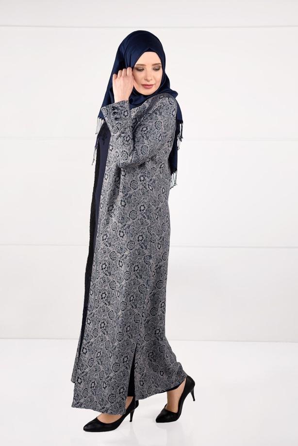 Hijab clothing NAVY BLUE PATTERNED DRESS 3331 - TRENDTESETTÜR