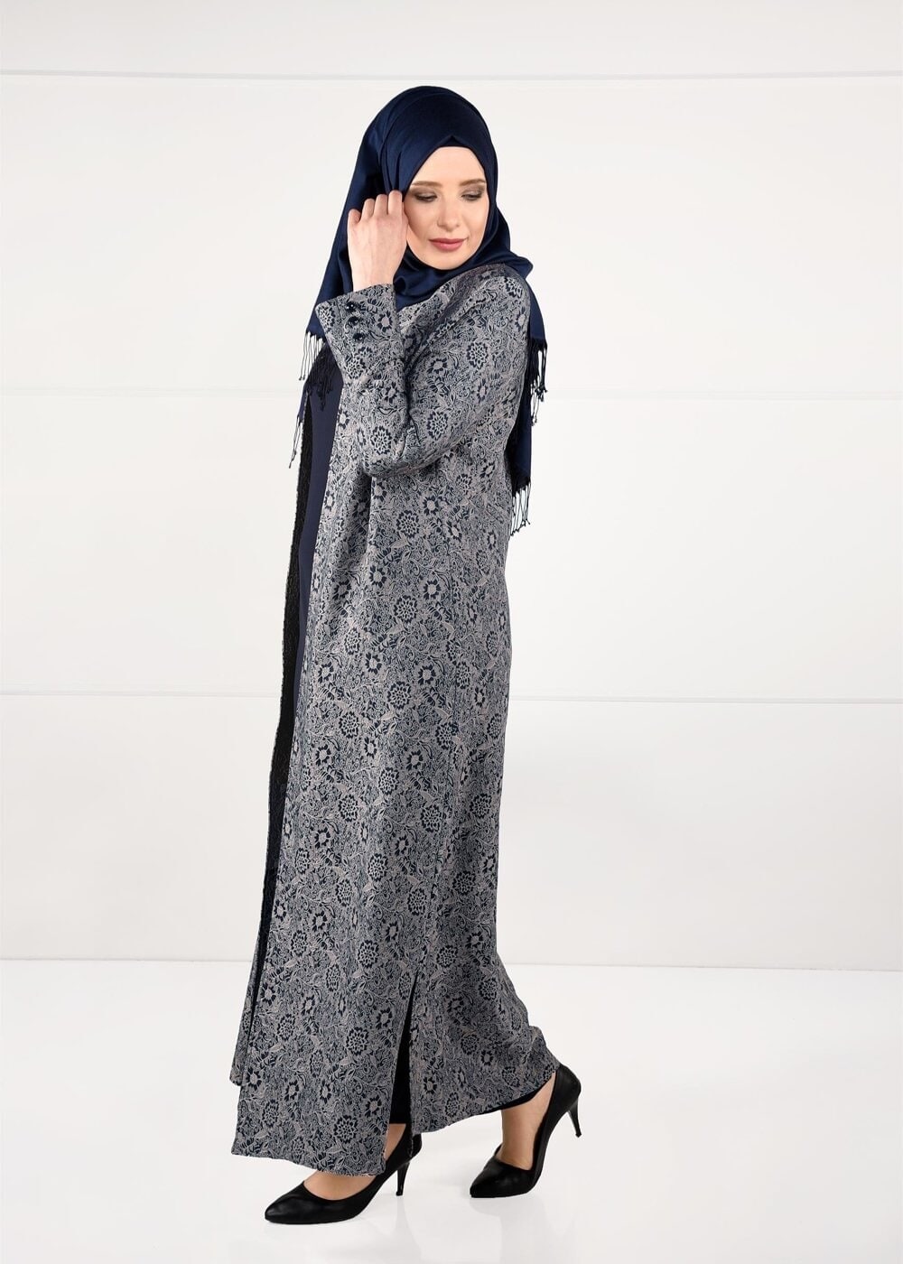 Vêtements hijab BLEU MARINE ROBE À DESSINS 3331