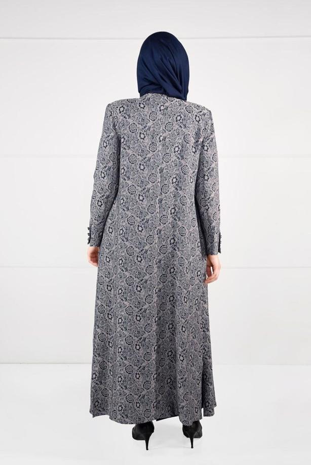 Hijab clothing NAVY BLUE PATTERNED DRESS 3331 - TRENDTESETTÜR