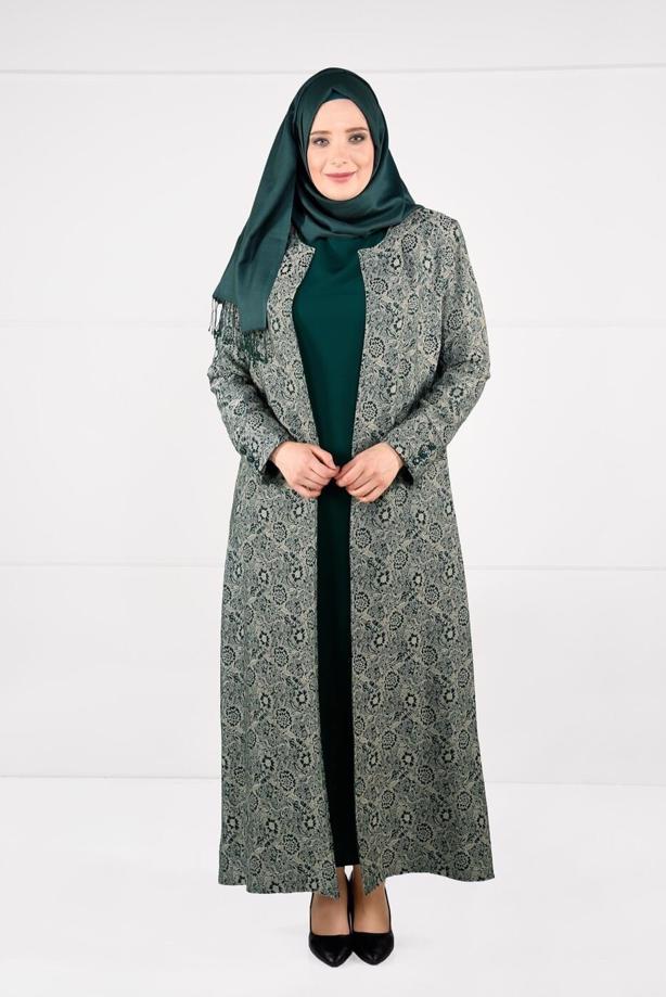 Hijab clothing GREEN PATTERNED DRESS 3331 - TRENDTESETTÜR