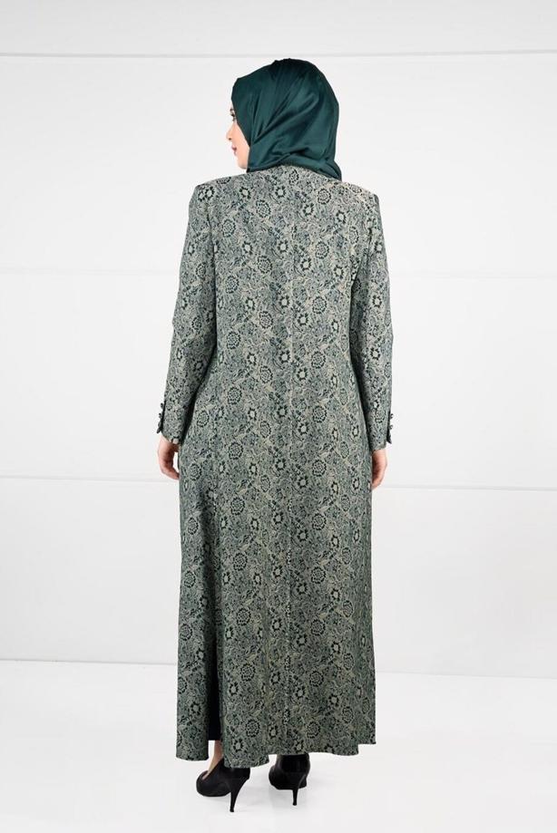 Tesettür giyim YEŞİL DESENLİ 2Lİ ELBİSELİ TAKIM 3331  - TRENDTESETTÜR