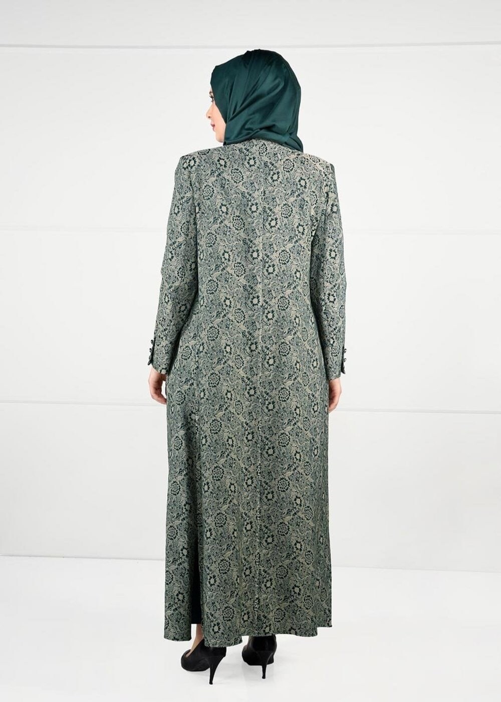 Tesettür giyim YEŞİL DESENLİ 2Lİ ELBİSELİ TAKIM 3331 